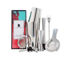 Set Shaker per Cocktail Boston in Acciaio Inossidabile: Set per Cocktail Shaker da 9 Pezzi Con Set di Colini per Bar Hawthorne, Misurino, Pestello da Bar, Cucchiaio da Bar e 2 Versatori per Vino