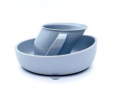 Doidy Set tazza e ciotola, design unico inclinato, tazza da allenamento e ventosa in silicone antiscivolo, set regalo per lo svezzamento per neonati e bambini (grigio)
