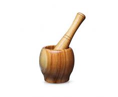 XGzhsa Set di Mortaio e pestello, pestello Manuale, Mortaio in Legno Naturale e pestello per macinare spezie, Aglio, Noci, Erbe e Pesto (11 x 7,9 cm)