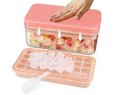 Csuntikulo 2 Livelli Ghiaccio Stampo con Coperchio e Contenitore, 64 Cubetti di Ghiaccio, Ghiaccio a Rilascio Rapido, Senza BPA, Set di Stampi per Cubetti di Ghiaccio per Bevande Rinfrescanti, Rosa