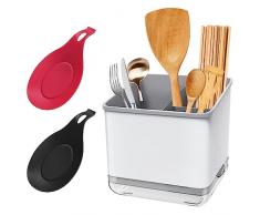 Heltrappe Portaposate,Porta Posate per Lavello,Scolaposate Multifunzione con 4 Scomparti,Portaposate Scolaposate per Riporre Coltelli,Forchette e Cucchiai