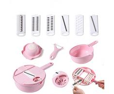 LIGhtsaber Affettatrice di Verdure con cestello di Scarico - Tagliaverdure e trituratore di Verdure 12 in 1 - Grattugia Multiuso con Protezione per Cucina Affettatrice Professionali Taglia Verdure