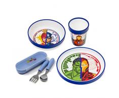 damaloo Avengers Set Svezzamento Prima Pappa Antiscivolo con Posate. Piattino pappa svezzamento, ciotola, tazza, posate con custodia. Set pappa bambina riutilizzabile 5 pz - BPA Free