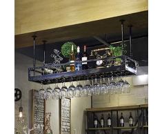 Rack di calici a Sospensione | Vino Rosso da soffitto Creativo | Portabicchieri | Portabicchieri sospeso Vintage | Altezza Regolabile GW (Colore : Nero, Dimensioni : L80×W35cm)