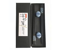 Endepri Set di Bacchette Giapponesi Chinese Chopsticks Set da 2 Paia con Supporto in Ceramica
