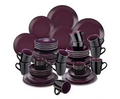 vancasso Bacche Servizio Piatti Set di Piatti in Porcellana 48 pz Dipinto a Mano Servizio da Tavola in Ceramica con 12 Piatti Piani 12 Piatti da Dolce 12 Tazze 12 Ciotole per 12 Persone Colore Viola
