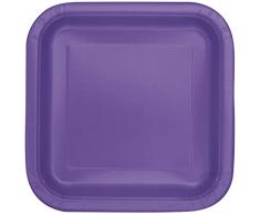 Unique 46979 - Piatti di carta quadrati, 23 cm, colore: viola fluo, confezione da 14