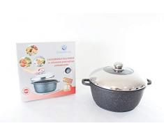 Euronovità EN-20765 Padella Casseruola pietra nera 28 cm rivestimento in pietra lavica antiaderente con coperchio in vetro