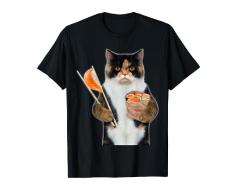 3D Graphic Calico Cat Mangiare Salmone Sushi Roll w/Bacchette Maglietta