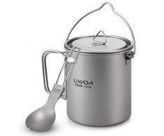 Lixada 750ml Pentola da Campeggio Titanio Leggero con Cucchiaio Forchetta Pieghevole per Tenda Escursionismo Picnic Trekking Pesca