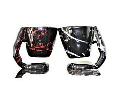 AMAZINJ Tazzine Da Caffè In Ceramica – Set 2 Tazza Caffè Made In Italy – Design Unico Tazzina Da Caffè unita al Piattino – Manico A Forma Di Cuba Con Cuore – In Ceramica Fatte A Mano (NERO)