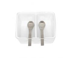 KOOK TIME Zuccheriera Formaggiera doppia con due scomparti in ceramica con coperchio in acrilico e cucchiaini da zucchero in acciaio inossidabile, per Casa e Cucina, per zucchero, formaggio, spezie.