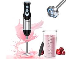 FRESKO Frullatore a immersione 1000 Watt in acciaio inox, minipimer immersione Regolazione a 12 velocità, Tasto turbo, Misurino da 700ml, senza BPA
