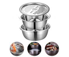 seawe Cestello per Drenaggio Tagliaverdure, 3 Pezzi/Set Grattugie per Cucina in Acciaio Inox Grattugia per Formaggio con Bacinella Grattugia Multiuso Julienne Grattugia per Verdure Frutta Formaggio