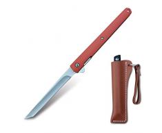 Coltello pieghevole - Coltello Sopravvivenza - Coltello Campeggio Pieghevole - Coltello Caccia Pieghevole - Per la vita quotidiana e il lavoro Escursionismo Pesca Campeggio - Con in Pelle (Orange)