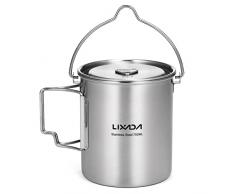 Lixada Tazza da Campeggio 750ml Inossidabile Acciaio Pentola Portatile Acqua Boccale Tazza con Coperchio e Pieghevole Maniglia