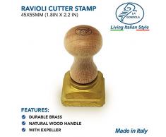 Stampo per Ravioli Professionale - rettangolare 45x 55 mm, festonato,con espulsore, corpo in ottone impugnatura in legno