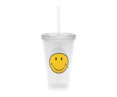 ZAK Designs 6187-0852 - Bicchiere Trasparente per bibita con Smile su Entrambi i Lati, Completo di Cannuccia, 48Â cl