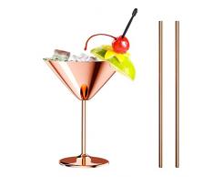 GuKKK Cocktail Martini, Set di 1 Bicchieri da Cocktail in Acciaio Inox da 240 ML, Bicchieri di Rame con 2 Cannucce, per Un Cocktail Party a Casa, Bar, Feste Regalo(Rose Gold)
