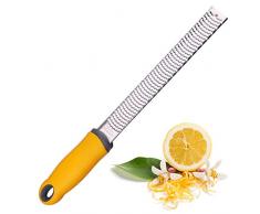 Grattugia per agrumi e formaggio - Parmigiano Reggiano, Zenzero, Aglio, Noce moscata, Cioccolato, Verdure, Frutta - Tagliente, largo, lama in acciaio inossidabile, lavabile in lavastoviglie, giallo,