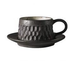 KGDC Tazzine caffè Semplice Tazza di caffè Espresso e piattino Set Giapponese Retro Tazza di caffè di Stile Intagliato a Mano Exquisite Gres Tazza e piattino Tazzine Espresso