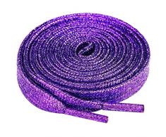 Olukssck 2 paia Lacci Piatti Glitter Metallici Premium, Stringhe Scarpe Sportive, Lacci per Sneakers Resistenti, Lunghezza 80-100 - 120-140 - 160 cm, Larghezza 10 mm, Viola Scuro, 120cm