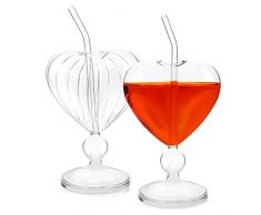 BESTonZON 2Pcs Cuore Bicchiere Cocktail Bicchieri Creativi Con Cannuccia Calice Di Vetro Succo Di Tostatura Calice Margarita Bicchiere Per Cocktail Vino Martini Tequila