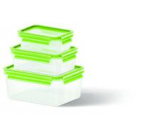 Emsa Clip & Close Contenitore Salvafreschezza, Set 3 Pezzi, Verde, 0.55 l, 1 l e 2.3 l