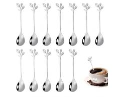 12 pezzi di cucchiaino da caffè in foglia di acciaio inossidabile, cucchiaino da tè Riutilizzabile in Acciaio Inossidabile Cucchiaino da caffè Cucchiaio da Zucchero, Cucchiaio per Mescolare (argento)…