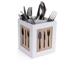 Portaposate in legno, cestino per posate da tavolo per cucchiaio, forchetta, coltello, contenitore decorativo per posate con motivo di posate, per tavolo da pranzo, cucina, ristorante (12 x 12 x 15)