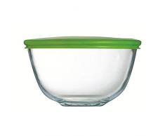 Pyrex 180P000 Ciotola di vetro ad alta resistenza con coperchio, Trasparente/Blu, 2 L