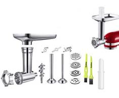 Italdos Tritacarne compatibile per KitchenAid Insaccatrice Tubi di Riempimento per Salsicce 4 Dischi su Misura a Scelta Accessori per Serie Artisan e Professional - Acciaio Inox