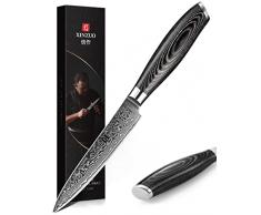XINZUO Damasco Coltello Multiuso Cucina Professionale 12.6cm Coltelli per Sbucciare Coltelli per Frutta e Verdura Giapponese Acciaio da 67 Strati con Pakkawood Manico - Ya Serie