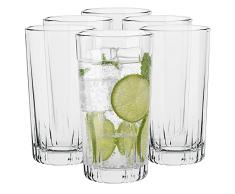 TREND FOR HOME Bicchieri Acqua Vetro Tumbler Alto | 340 ml | Set da 6 Pezzi | Bicchieri Tumbler Alti da Cocktail Succo Long Drink Tumbler Highball Bicchieri Alti Vetro Trasparenti | Collezione Gina