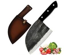 Coltello da Cucina Giapponese Fatto a Mano,Coltello da Macellaio, Coltello per Disossare, Coltello Santoku, Coltello da Carne,Spelucchino, Multiuso,Coltello a Mannaia da Cucina con Fodero in Pelle