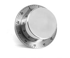 Timer meccanico da cucina con base magnetica, orologio conto alla rovescia da 60 minuti, timer da cucina con allarme sonoro, acciaio inox, da attaccare al frigorifero, argento