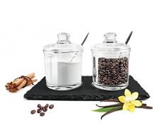2 porta spezie su ardesia con cucchiaio Parmigiano lattine marmellata barattoli set Miele contenitore barattolo zucchero sale contenitore
