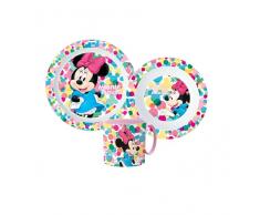 Little Flight Minnie con Pois Bianchi Kit Pappa Scuola Set Pappa Mare Piatto,Bicchiere E Ciotola in PLASTICA Riutilizzabile MICROONDE Minnie (1 Piatto,1 Tazza con Manico,1 Ciotola)