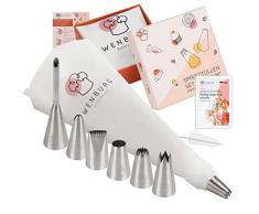 Wenburg Sacapoche per Dolci Premium - 7 Beccucci Grandi - Sac a Poche in Cotone da 35 cm - Beccucci Professionali in Acciaio Inox per la Decorazione di Torte, Cupcake e Biscotti - Con Scatola Regalo