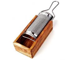 Parmigiano Grattugia per Formaggio a Pasta Dura con Contenitore in Legno di Olivo - 19cm