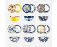 ARCA 6 Ciotole in Porcellana | Set 6 Ciotole in Porcellana a Fantasia | Ciotole Insalatiere per Antipasti, Insalate, Poké | Serie di Ciotole Insalatiere Cucina, 8x16cm