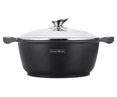 Royalty Line RL-BS26M Pentola con rivestimento antiaderente, coperchio in vetro, induzione, 26 cm, Nero