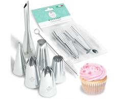 WELLODE® 6 Beccucci Sac a Poche Professionali Grandi in Acciaio Inox 18/10 Ultra Resistenti e Facili da Pulire - Bocchette Sac a Poche per Decorare Torte Dolci Zeppole Cupcakes Biscotti