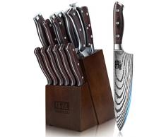SHAN ZU Set di Coltelli, Set di Coltelli da Cucina Set di Coltelli da Cucina in Acciaio Inossidabile Tedesco da 16 Pezzi con Ceppo, Set di Coltelli da Chef Professionali Ultra Affilati con Affilatore