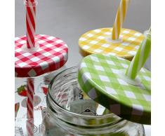 Confezione da 6pz Bicchiere vaso barattolo e tappo 43 cl + 6 cannuccia per cocktail bibite bevande succhi
