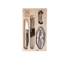 Laguiole Jean Dubost 97916 - Set di posate per frutti di mare in cofanetto in legno, composto da 1 coltello da ostriche, 6 forchettine per astice, 6 stuzzicadenti con pomello e 1 pinza per crostacei