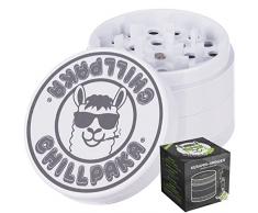 CHILLPAKA® Grinder Ceramica I Macinaspezie con Rivestimento Nano-Ceramico Antiaderente | Crusher per Erbe e Spezie (ø63mm, Bianco)