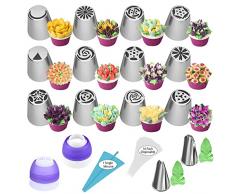 27 Pezzi Set di Beccucci Sac a Poche Professionali,Riutilizzabile Sacca a Poche per Dolci,14 Beccucci Grandi in Acciaio Inox,Beccucci Russi Fiori Decorative Accessori per Dolci Pasticceria Torta