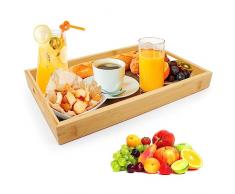 MXTIMWAN Vassoio da Portata, Vassoio da Portata in Bambù con Manici, Vassoio Legno da Cucina, Vassoio Rettangolare Piatto da Colazione per Colazione, Tavolino da Caffè, Decorazione Letto (35x22x4cm)