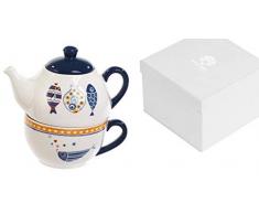 Teiera con Tazza da tè in Ceramica Smaltata Dolomite, Collezione Profumo di Mare con Elegante Scatola Bomboniera Regalo